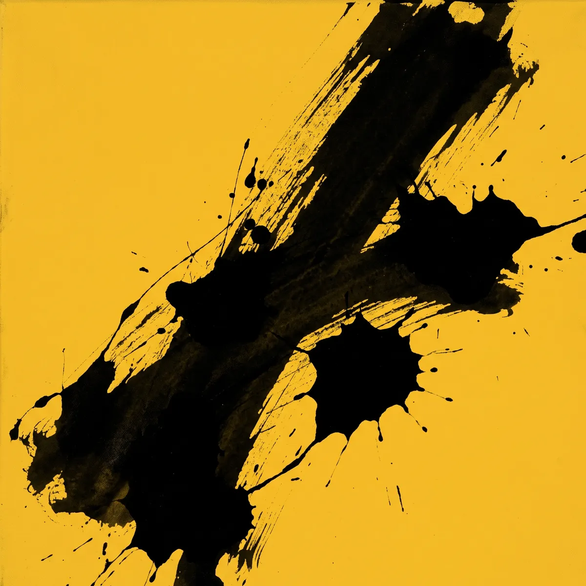 Black ink brushstroke and splatter on NZ Marketing yellow, brand campaign art