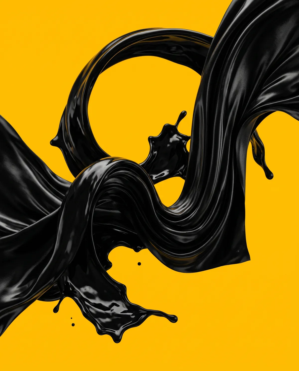 Black liquid swirl on NZ Marketing yellow, brand campaign art